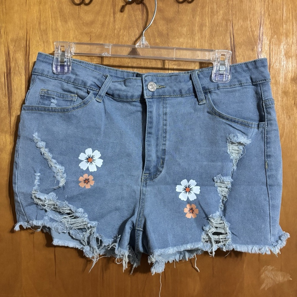 Cotton Jean Shorts Womens XL Boho Hippie Festival Floral Raw Hem‎